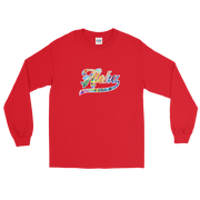 Aloha Script ~ Floral with White Border *ADULT LONG SLEEVE*
