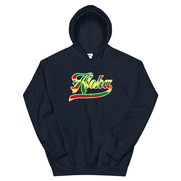 Aloha Script ~ Flag with White Border *ADULT HOODIE*