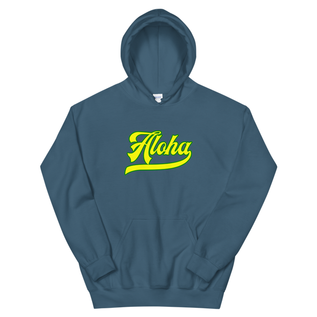 Aloha Script ~ Yellow with Green Border *ADULT HOODIE*