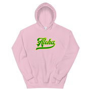 Aloha Script ~ Green with Yellow Border *ADULT HOODIE*