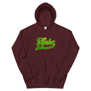 Aloha Script ~ Green with Yellow Border *ADULT HOODIE*