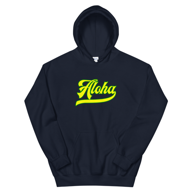 Aloha Script ~ Yellow with Green Border *ADULT HOODIE*