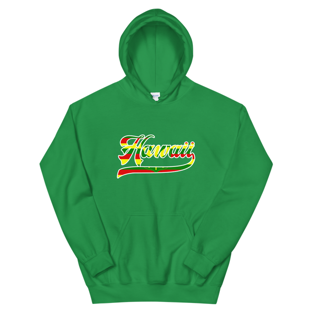 Hawaii Script ~ Flag with White Border *ADULT HOODIE*