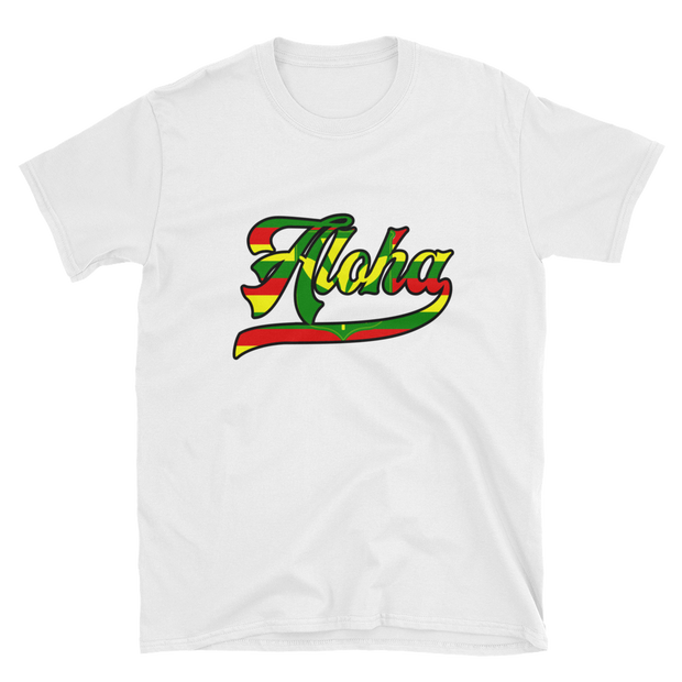 Aloha Script ~ Flag with Black Border *ADULT SHORT SLEEVE*