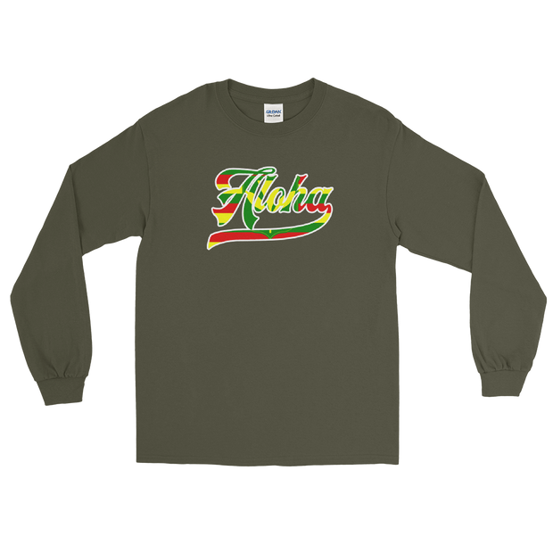 Aloha Script ~ Flag with White Border *ADULT LONG SLEEVE*