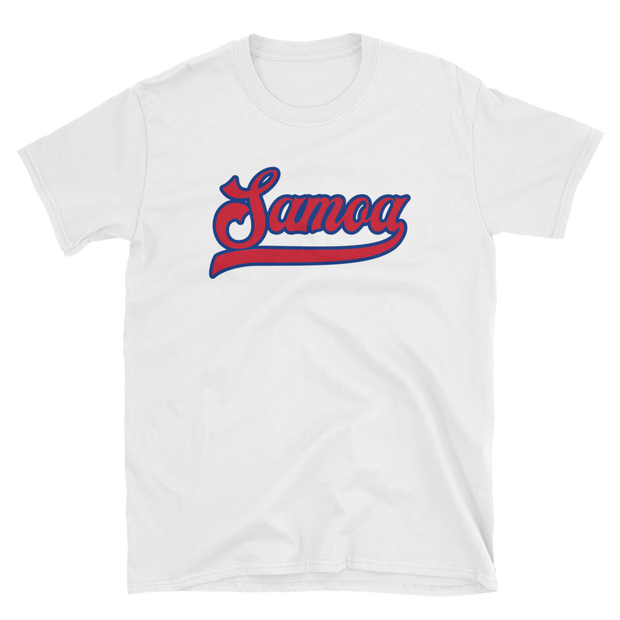 Samoa Script ~ Red with Blue Border *ADULT SHORT SLEEVE*