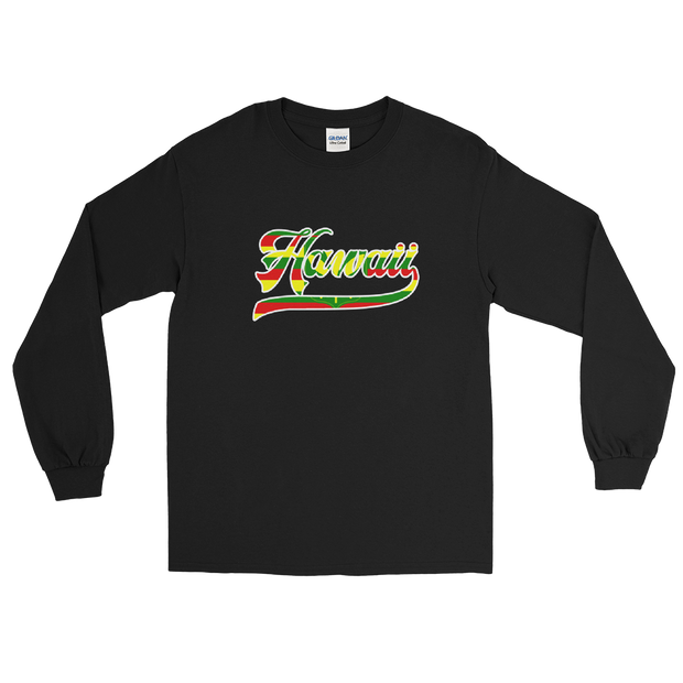 Hawaii Script ~ Flag with White Border *ADULT LONG SLEEVE*