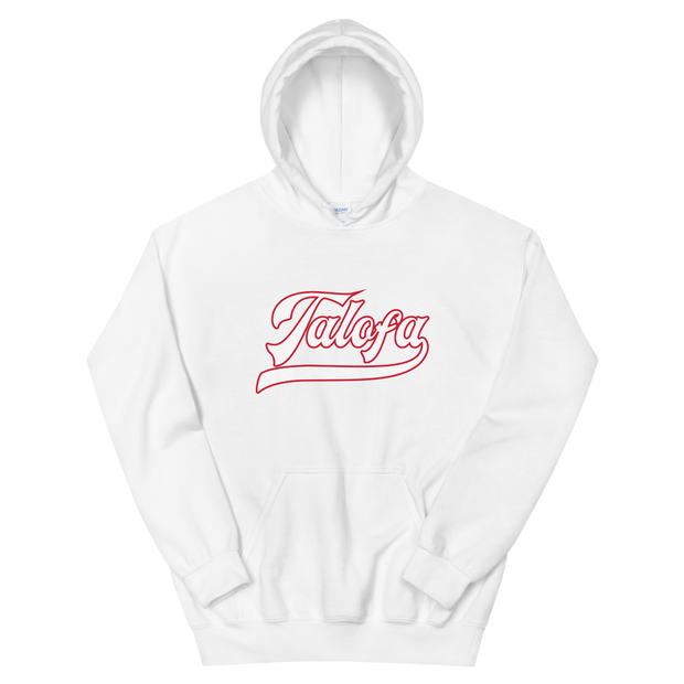 Talofa Script ~ White with Red Border *ADULT HOODIE*