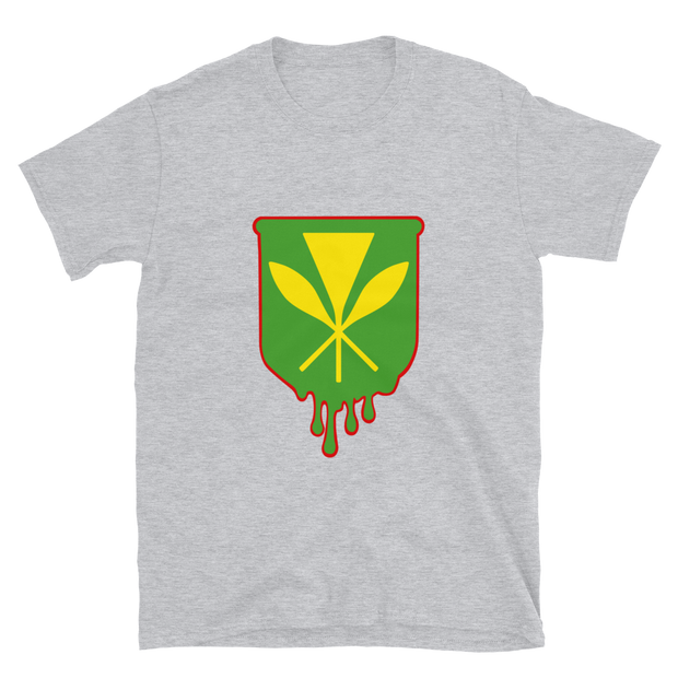 Kanaka Maoli Crest - Green with Red Border *ADULT SHORT SLEEVE*