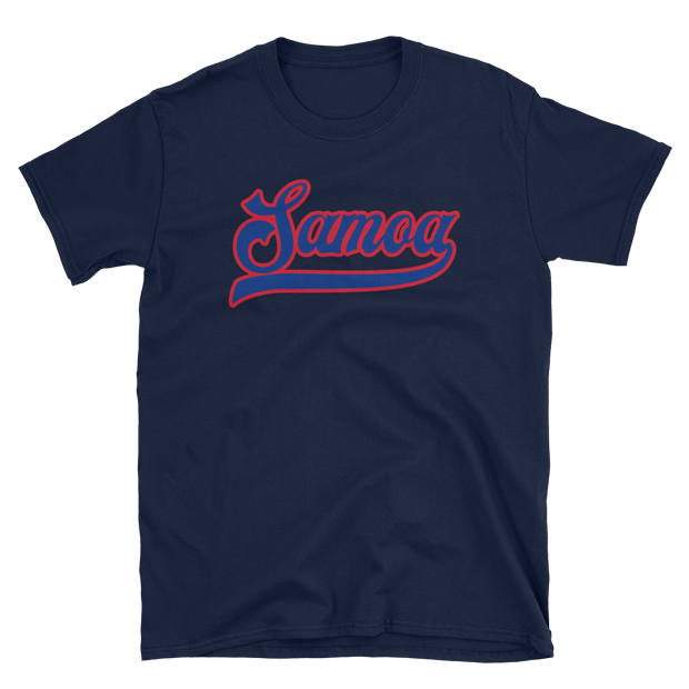 Samoa Script ~ Blue with Red Border *ADULT SHORT SLEEVE*