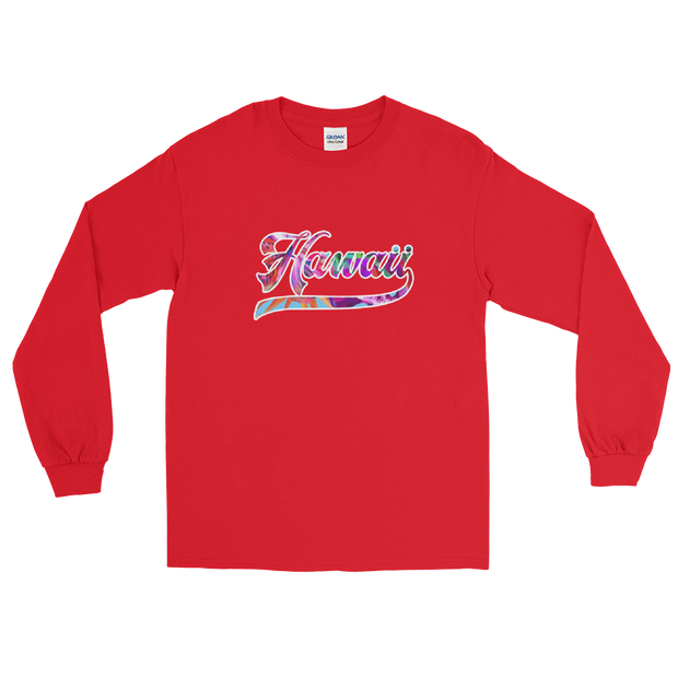 Hawaii Script ~ Floral with White Border *ADULT LONG SLEEVE*