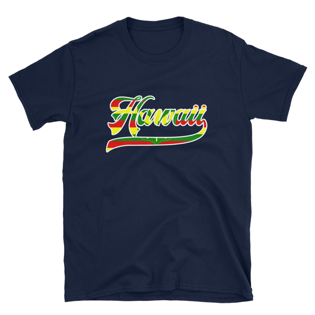 Hawaii Script ~ Flag with White Border *ADULT SHORT SLEEVE*