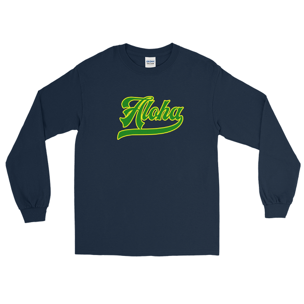 Aloha Script ~ Green with Yellow Border *ADULT LONG SLEEVE*