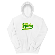 Aloha Script ~ Green with Yellow Border *ADULT HOODIE*