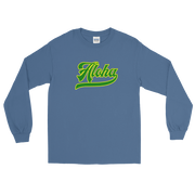 Aloha Script ~ Green with Yellow Border *ADULT LONG SLEEVE*