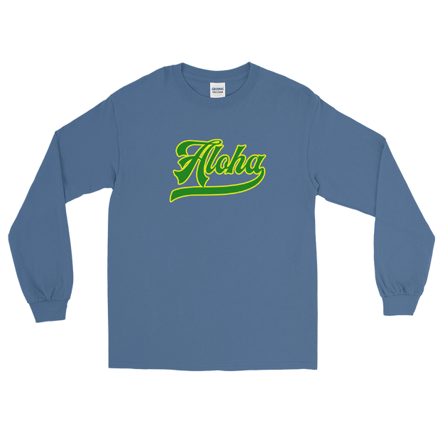 Aloha Script ~ Green with Yellow Border *ADULT LONG SLEEVE*