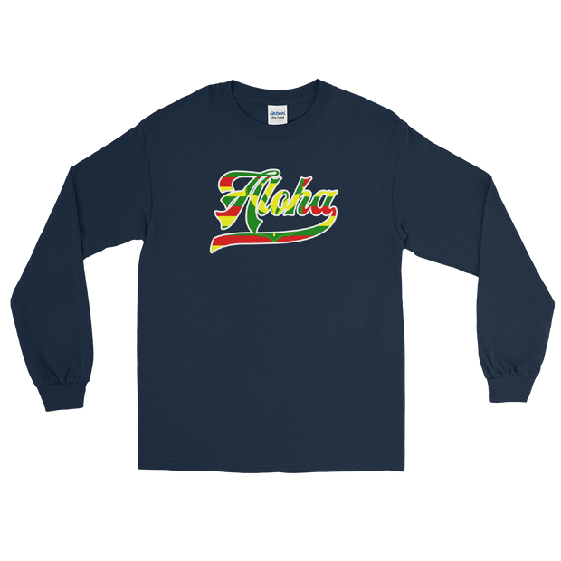 Aloha Script ~ Flag with White Border *ADULT LONG SLEEVE*