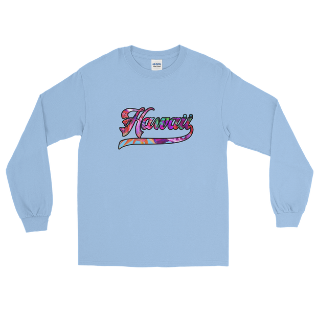 Hawaii Script ~ Floral with Black Border *ADULT LONG SLEEVE*