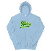 Aloha Script ~ Green with Yellow Border *ADULT HOODIE*