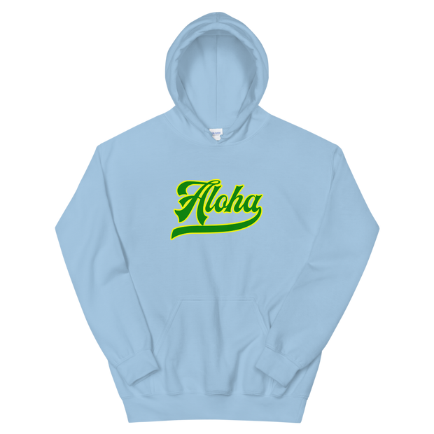 Aloha Script ~ Green with Yellow Border *ADULT HOODIE*