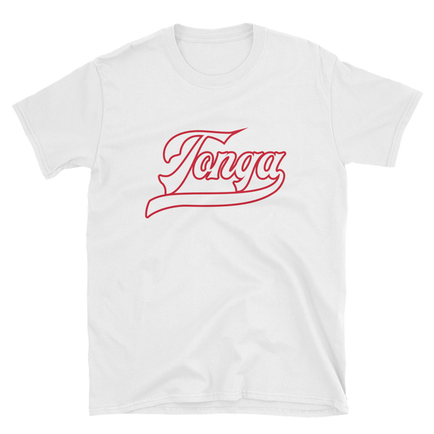 Tonga Script ~ White with Red Border *ADULT SHORT SLEEVE*