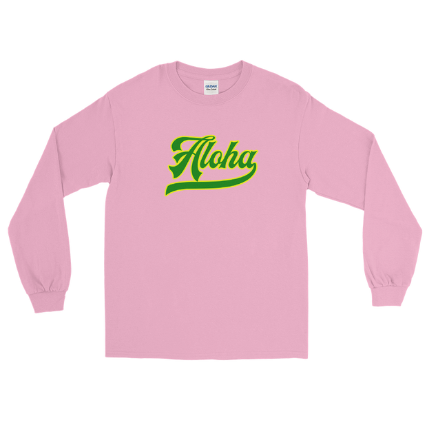 Aloha Script ~ Green with Yellow Border *ADULT LONG SLEEVE*