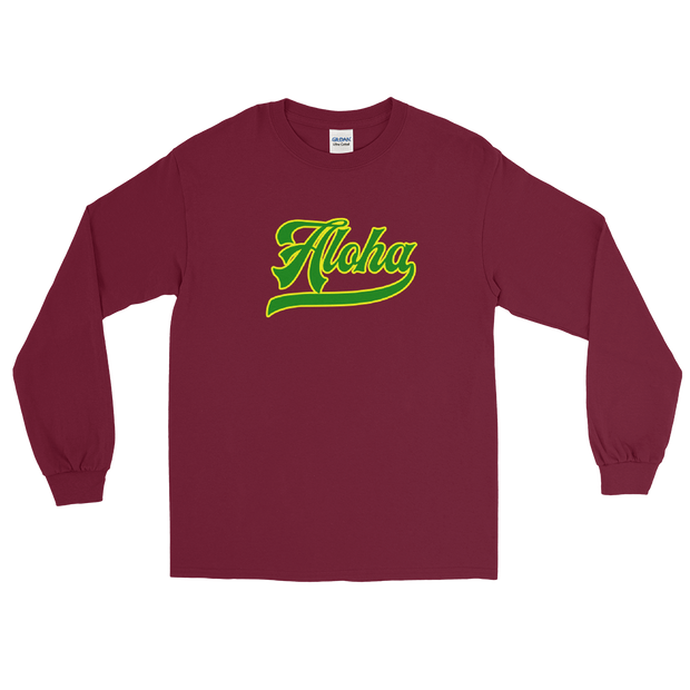 Aloha Script ~ Green with Yellow Border *ADULT LONG SLEEVE*