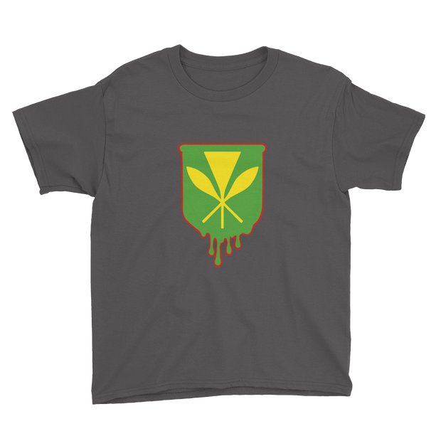 Kanaka Maoli Crest - Green with Red Border *KIDS SHORT SLEEVE*