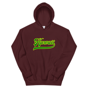 Hawaii Script ~ Green with Yellow Border *ADULT HOODIE*