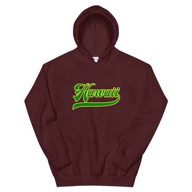 Hawaii Script ~ Green with Yellow Border *ADULT HOODIE*