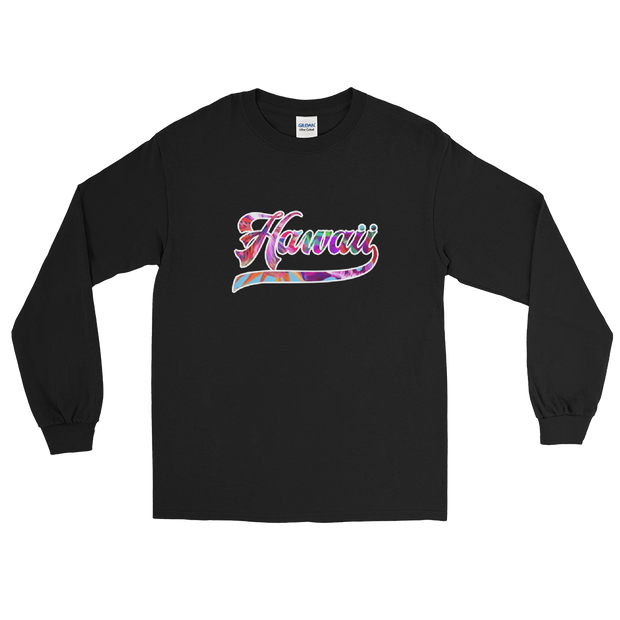 Hawaii Script ~ Floral with White Border *ADULT LONG SLEEVE*