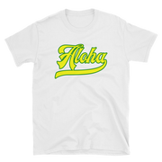 Aloha Script ~ Yellow with Green Border *ADULT SHORT SLEEVE*