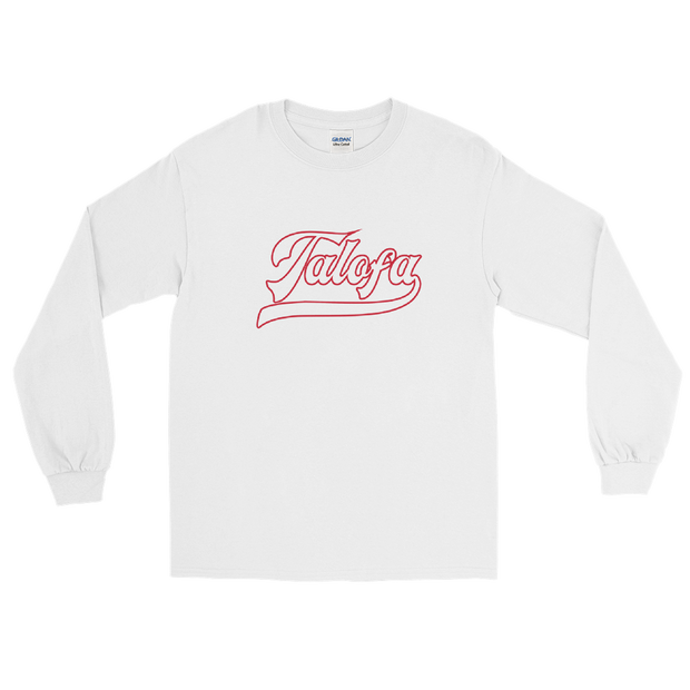 Talofa Script ~ White with Red Border *ADULT LONG SLEEVE*