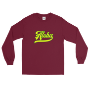 Aloha Script ~ Yellow with Green Border *ADULT LONG SLEEVE*