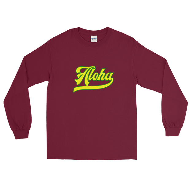 Aloha Script ~ Yellow with Green Border *ADULT LONG SLEEVE*