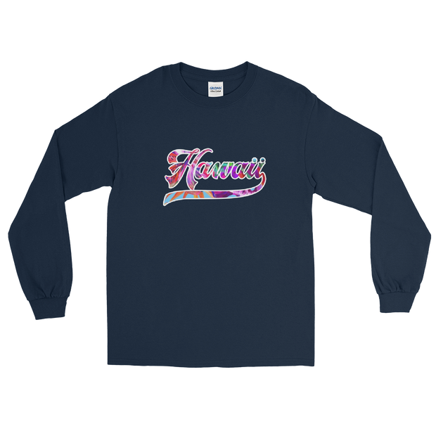 Hawaii Script ~ Floral with White Border *ADULT LONG SLEEVE*