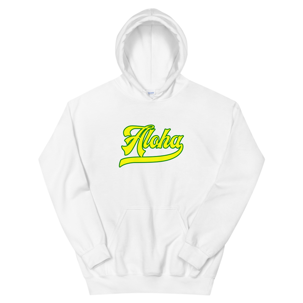 Aloha Script ~ Yellow with Green Border *ADULT HOODIE*