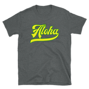 Aloha Script ~ Yellow with Green Border *ADULT SHORT SLEEVE*