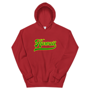 Hawaii Script ~ Green with Yellow Border *ADULT HOODIE*