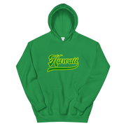 Hawaii Script ~ Green with Yellow Border *ADULT HOODIE*