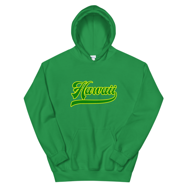 Hawaii Script ~ Green with Yellow Border *ADULT HOODIE*