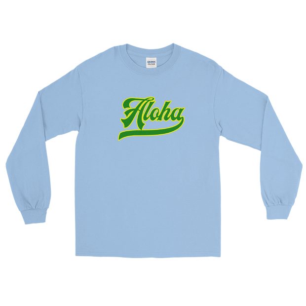 Aloha Script ~ Green with Yellow Border *ADULT LONG SLEEVE*