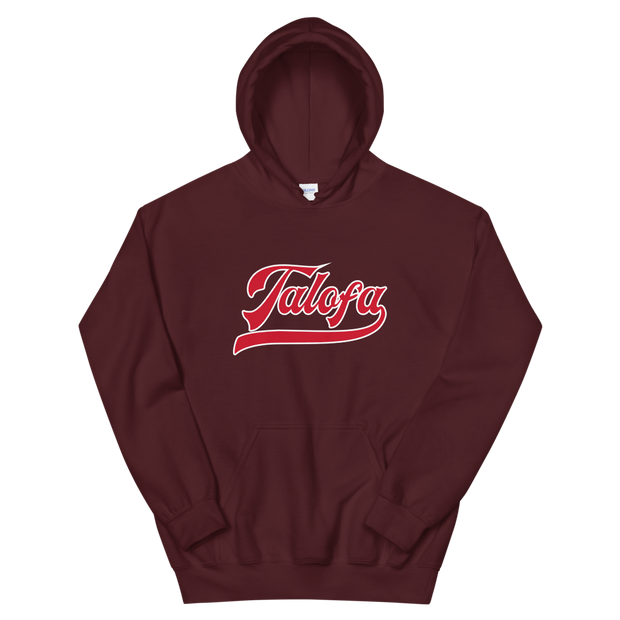 Talofa Script ~ Red with White Border *ADULT HOODIE*