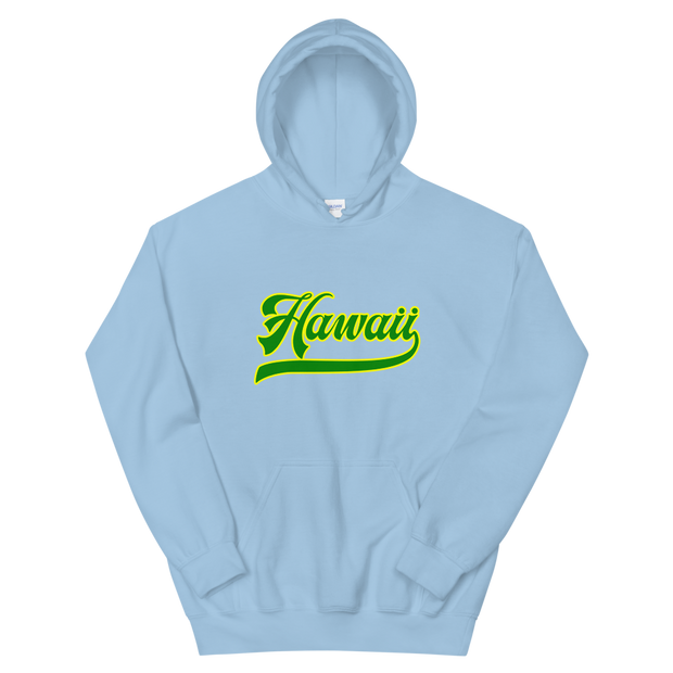 Hawaii Script ~ Green with Yellow Border *ADULT HOODIE*