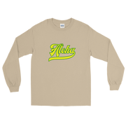 Aloha Script ~ Yellow with Green Border *ADULT LONG SLEEVE*