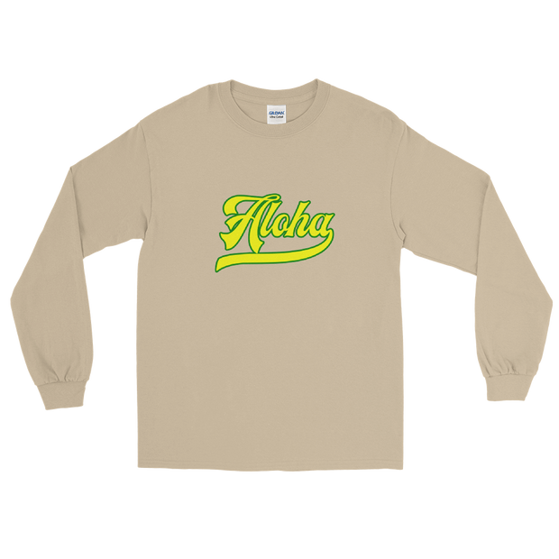 Aloha Script ~ Yellow with Green Border *ADULT LONG SLEEVE*