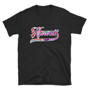 Hawaii Script ~ Floral with White Border *ADULT SHORT SLEEVE*