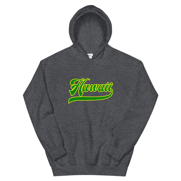 Hawaii Script ~ Green with Yellow Border *ADULT HOODIE*