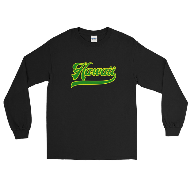 Hawaii Script ~ Green with Yellow Border *ADULT LONG SLEEVE*