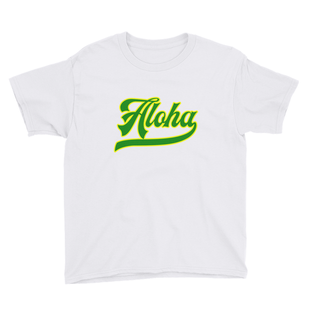 Aloha Script ~ Green with Yellow Border *KIDS SHORT SLEEVE*